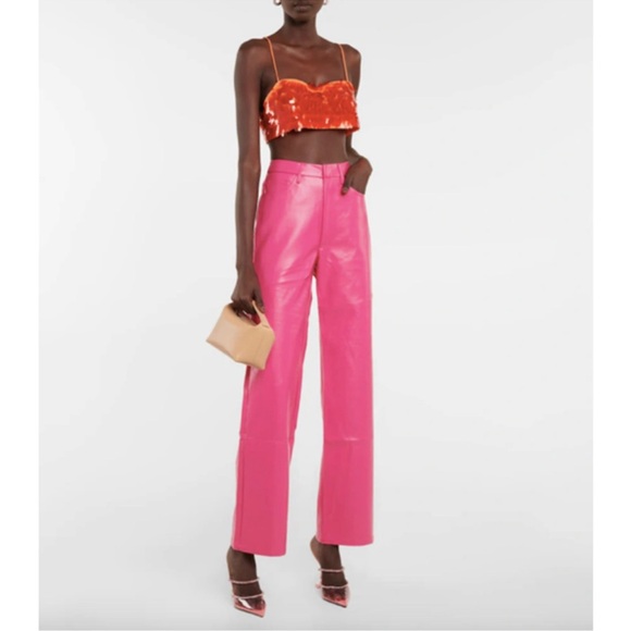 ROTATE Birger Christensen 'Rotie' Monogram Faux Leather Pink Pants 4 Bin 300 - Picture 1 of 16